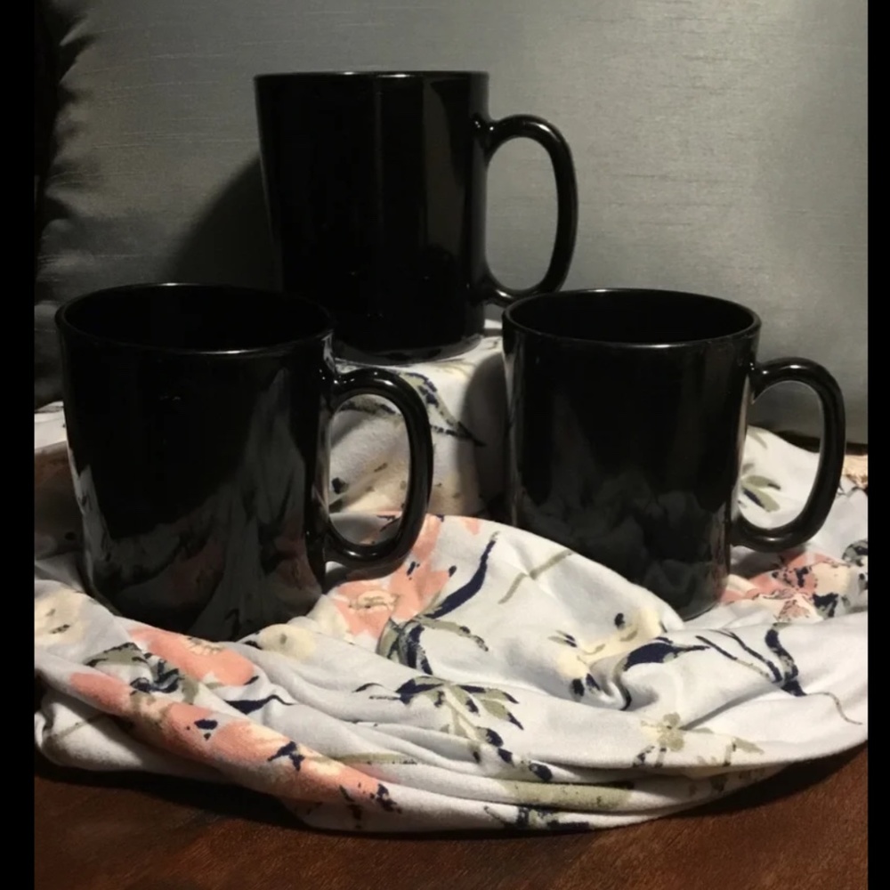 RARE FIND!! 3-Vintage Arcoroc Round Black Coffee Mugs~France~Tableware